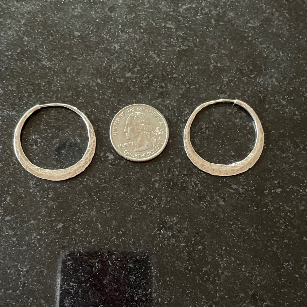 Crescent Moon Sterling Silver Hammered Hoop Earrings-highly polished - Picture 5 of 5